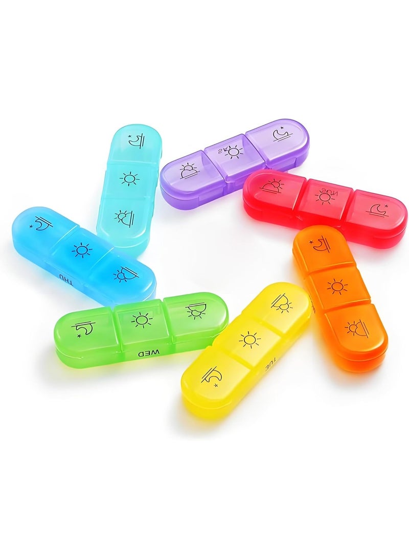 Weekly medicine organizer, 3 times/7 days, portable travel medicine organizer, with divider lid, suitable for vitamins, fish oil, capsules, etc. (colorful) - Image 2